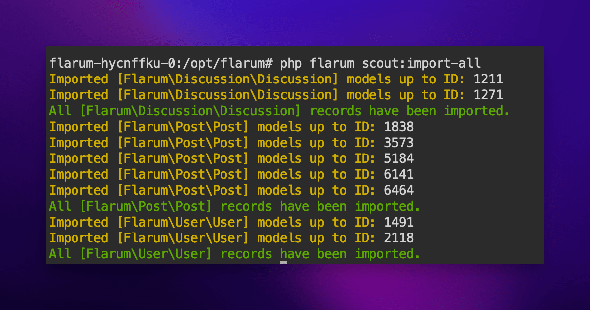 Import flarum index to Meilisearch